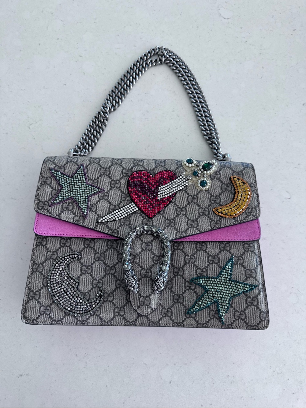 Gucci Dionysus GG Supreme Embellished Crystal Shoulder Bag